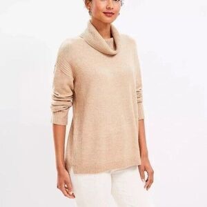 Loft Ribtrim Turtleneck Tunic Sweater Beige Neutral Classic Women's XL